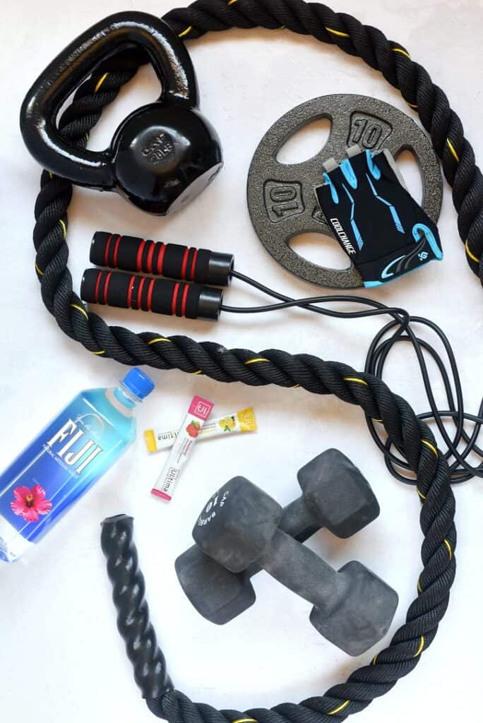 Exercise equipment laying on the floor.