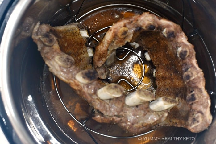 Perfectly cooked baby back ribs in an Instant Pot.